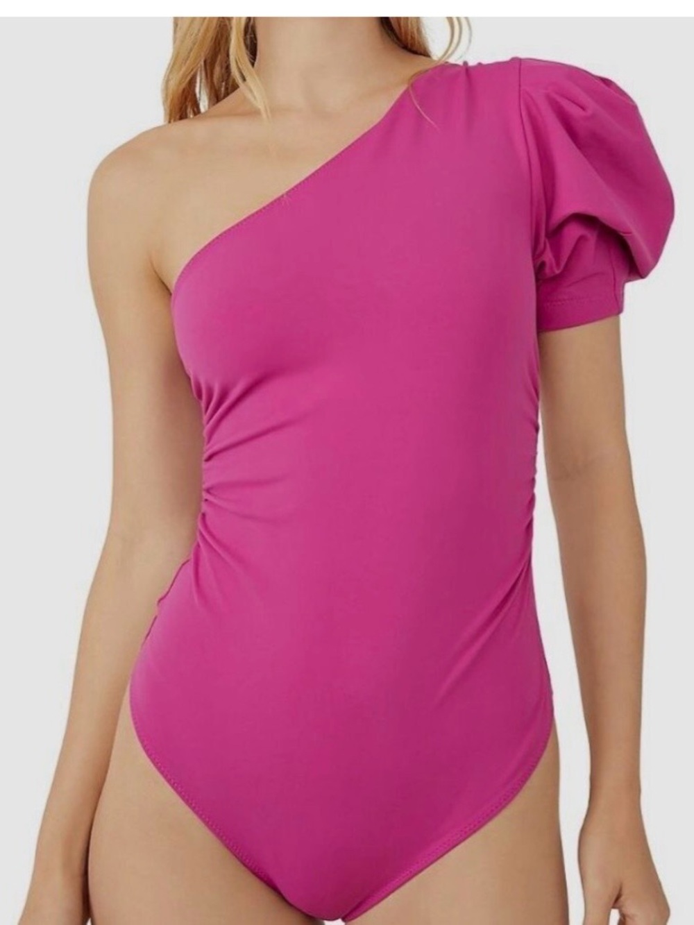 Free People Somethin’ Bout You One Shoulder Bodysuit in Bright Pink Size Small